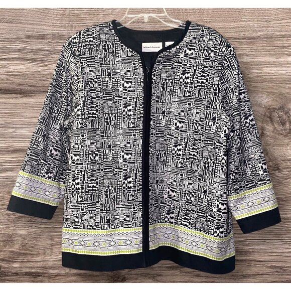 Alfred Dunner Womens Black & White Patterned Jacket Lightweight Grannycore - Picture 1 of 8